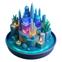 Enchanted Miniature Cityscape 3D Render of Illuminated Fantasy Architecture png