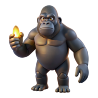 Gorilla with Flame 3D Render of Powerful Ape png