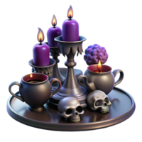 Spooky Halloween Scene Candles, Skulls, and Eerie Decor png