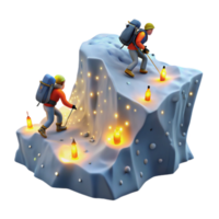 Hikers Ascending Snowy Peak with Illuminated Path png