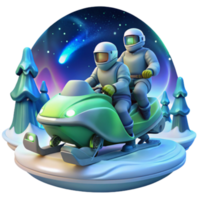 Astronauts Snowmobiling Under a Comet png