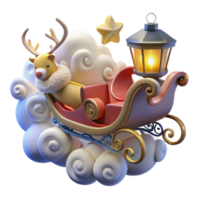Christmas Reindeer Sleigh Lantern Clouds Festive 3D Render png