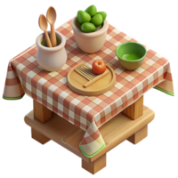 Rustic Table Setting Wooden Table, Checkered Tablecloth, Fruit Bowl png