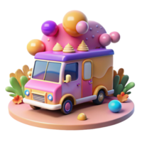 Cute Ice Cream Truck 3D Render png