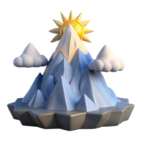 Sunny Mountain Peak with Clouds 3D Render png