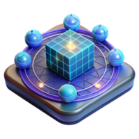 3D Cube, Orbits, Glowing, Abstract, Neon, Geometric, Digital Art, Sphere, Sci-fi png