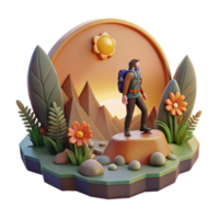 Sunrise Hike Mountain Adventure 3D Render png