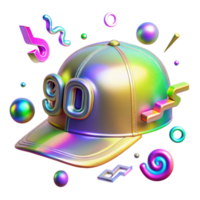 90s Style Iridescent Baseball Cap with Colorful 3D Shapes png