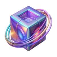 Abstract 3D Cube with Iridescent Surface and Orbiting Rings png