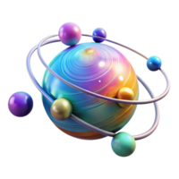 Abstract Colorful Planetary System 3D Render of Orbits and Spheres png