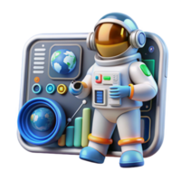 Astronaut, Space Exploration, Data Analysis, 3D Render, Technology, Globe, Control Panel, Chart, Mission Control, Future png
