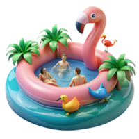 Summer Pool Fun Inflatable Flamingo Float with Palm Trees png