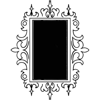 A black and white drawing of a frame with ornate design