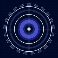 Futuristic head up display - HUD - interface featuring a target with concentric circles, crosshair, and digital infographic elements for data analysis and technology concepts vector