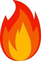 Burning red and orange cartoon fire flames create a large fireball, symbolizing heat and energy, while representing wildfire and bonfire on a clean white background vector