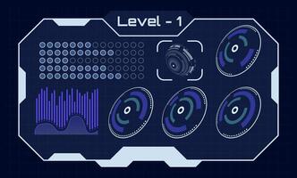 Futuristic hud interface showing level 1 with charts, circles, a technological hologram, loading diagnostic display, digital infographic ui elements on a background illustration vector