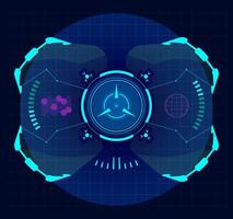 Futuristic virtual screen showing a circular hud interface with data, connections, and various indicators, creating a technological and futuristic atmosphere vector