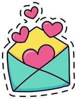 Charming illustration of a teal envelope with pink hearts emerging, symbolizing love and affection. Perfect for romantic themes, greeting cards, and Valentine's Day designs vector