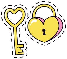 Vibrant illustration featuring a heart shaped lock and key. Perfect for themes of love, security, and romance. Ideal for use in design projects and creative concepts vector