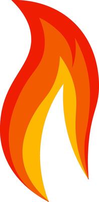 Red and orange cartoon fire flames burning with a white background creating a warm and inviting atmosphere, perfect for representing concepts related to heat, energy, and passion