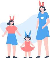 Mother and daughters wearing bunny ears, celebrating Easter together and embodying family unity while enjoying the joy of cherished holiday traditions and springtime festivities vector