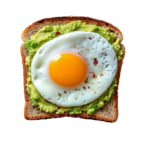 A slice of toast topped with a generous layer of mashed avocado. png