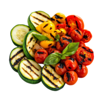 A vibrant arrangement of grilled vegetables set against a transparent background. png
