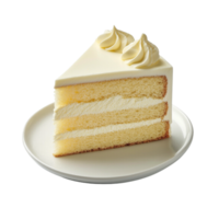 A slice of cake displayed on a round white plate. png