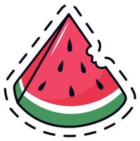 Vibrant illustration of a watermelon slice with a bite taken out, featuring bold colors and a playful design. The image captures the essence of summer and freshness vector