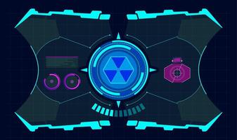 Futuristic virtual screen showing a radiation symbol and a target, hud technology frame, virtual tracking aim, hud digital interfaces, computer hud display vector