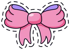 Adorable pink bow illustration in a playful cartoon style, featuring bold outlines and vibrant colors. Perfect for fashion, design, and decoration themes, adding a touch of whimsy and charm vector