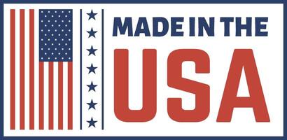 Rectangular composition featuring the stylized American flag and the slogan Made in the USA, promoting national pride and supporting local manufacturing vector