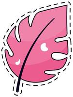 Charming pink leaf patch featuring a bold black outline and a playful design. The vibrant colors and whimsical style make it perfect for fashion embellishments or creative projects vector