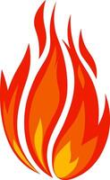 Red and orange stylized flames rising from a cartoon campfire, creating a bright fireball with a hot fiery center, ideal for representing concepts of heat, wildfire, and bonfire vector
