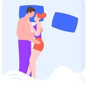Young couple sleeping together in bed, embracing and showing intimacy, enjoying a peaceful and loving moment in their pajamas, creating a warm and romantic atmosphere vector