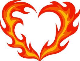 Stylized flames in vibrant red and orange forming a heart shape, representing burning love and passion against a clean white background. Ideal for romantic themes and celebrations vector