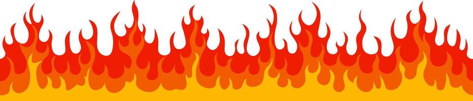 Red and orange flames are blazing in a seamless fire border, creating a hot and flammable banner against a white background, symbolizing heat, danger, and energy vector