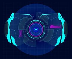 Futuristic virtual screen with a circular target and various indicators using hud technology, ideal for games or science fiction movies, representing a futuristic interface vector