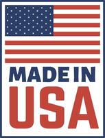 Rectangular illustration showcasing a Made in USA label adorned with the American flag, representing national pride and the origin of quality products vector