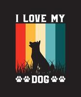 I Love My Dog Vintage Retro Sunset T-Shirt Design vector
