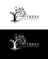 Trees and butterflies logo design art vector