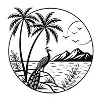 Peacock Landscape in Round Shapes Design vector