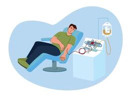 a man donates plasma and blood components. donation concept vector