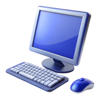 Sleek Blue Desktop Computer, Keyboard, and Mouse png