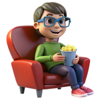 Cheerful Boy Enjoying a Movie with Popcorn png