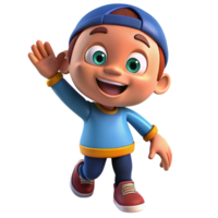 Cheerful 3D Cartoon Boy Waving Hello png