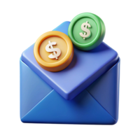 3D Render of a Blue Envelope with Gold and Green png