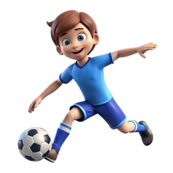 3d render do uma feliz Garoto chutando uma futebol bola png