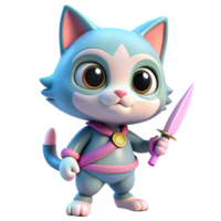 Adorable 3D Render of a Kitten Warrior with Dagger png