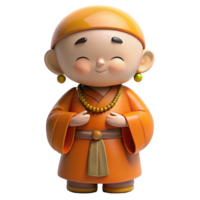 Cheerful 3D Render of a Young Buddhist Monk png